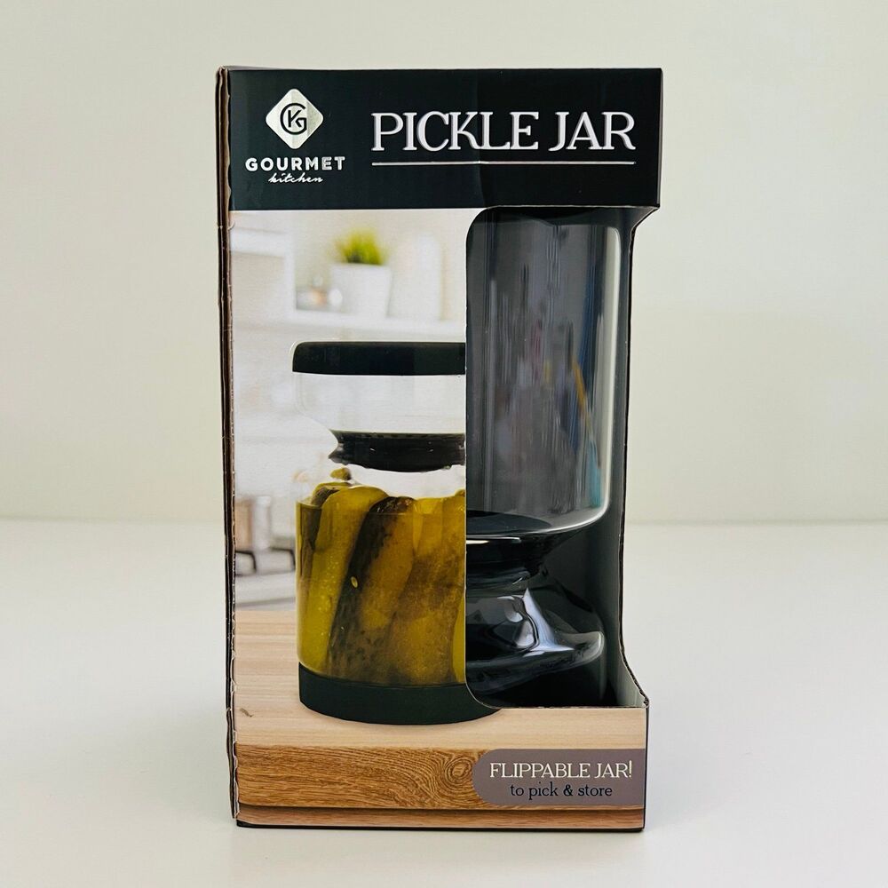 GOURMET KITCHEN Hourglass Glass Drain Insert Flippable Pickle Jar - Picture 2 of 10